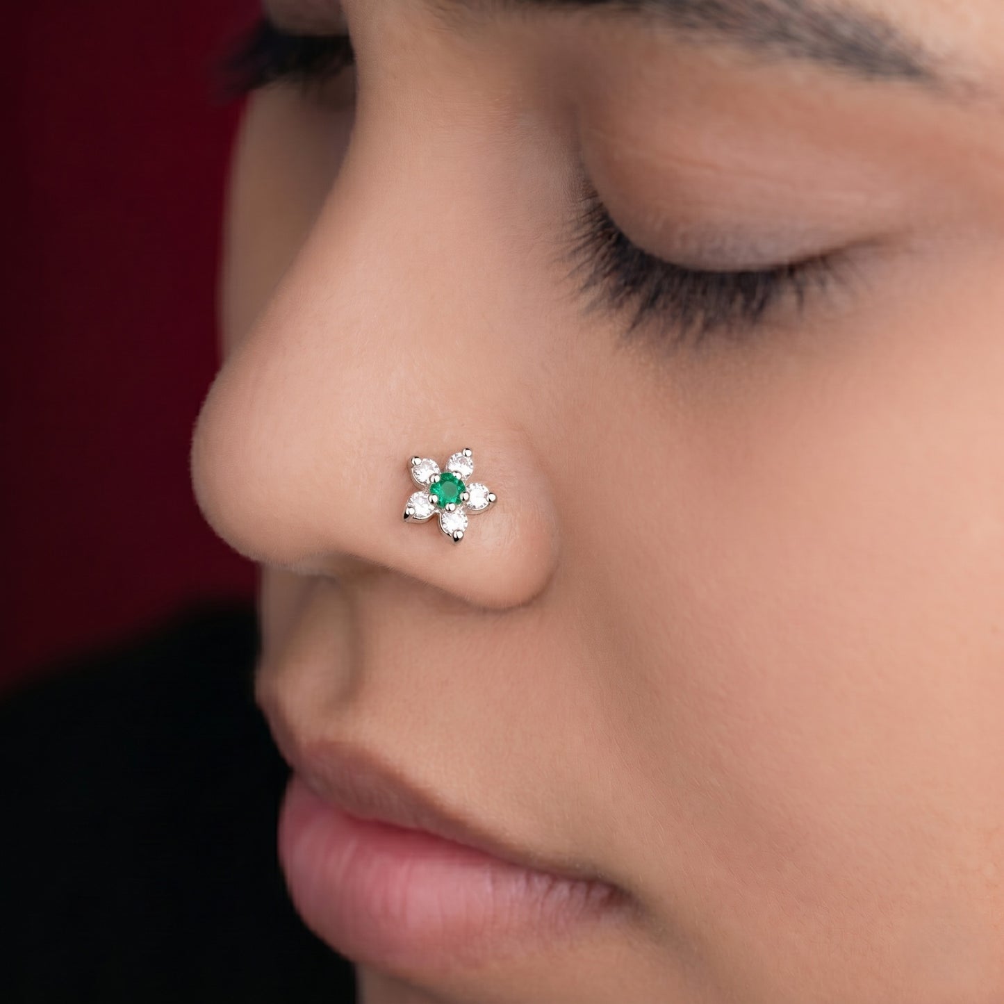 Silver Six Stone Flower Nosepin