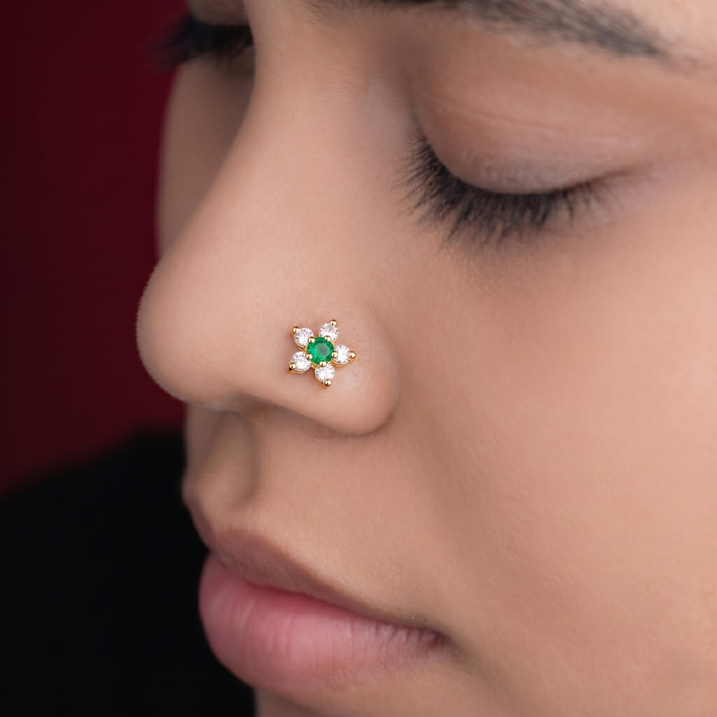 Silver Six Stone Flower Nosepin