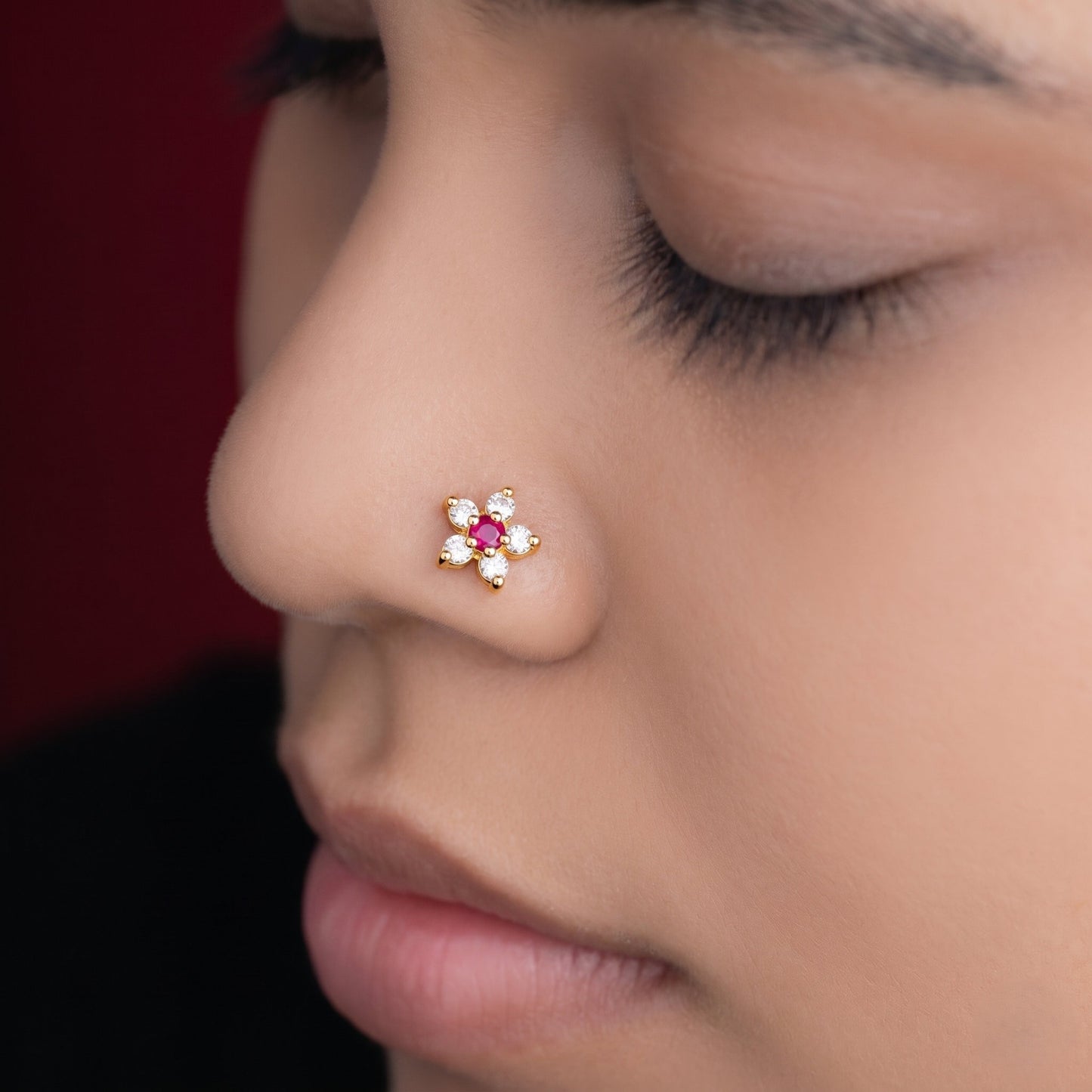 Silver Six Stone Flower Nosepin
