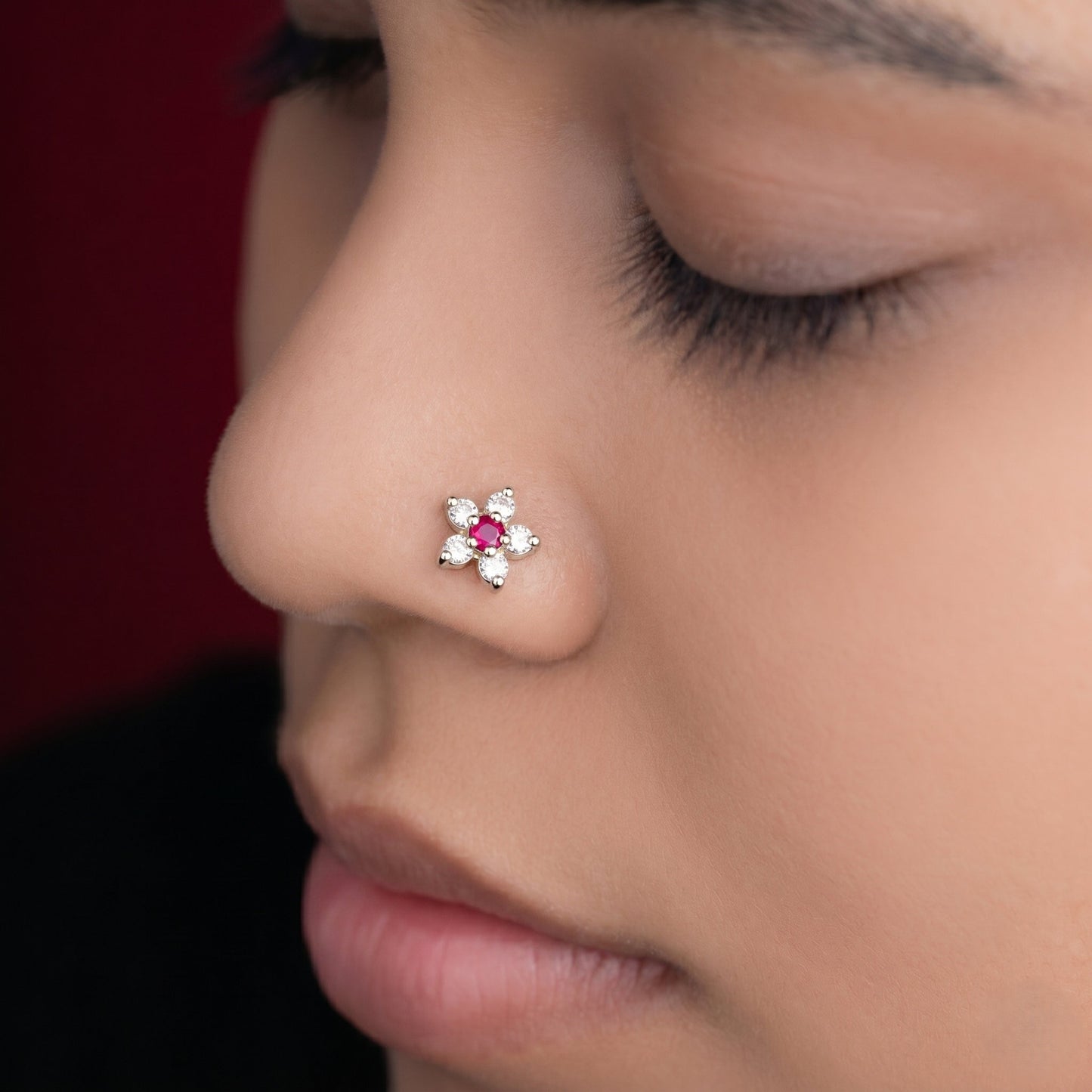 Silver Six Stone Flower Nosepin