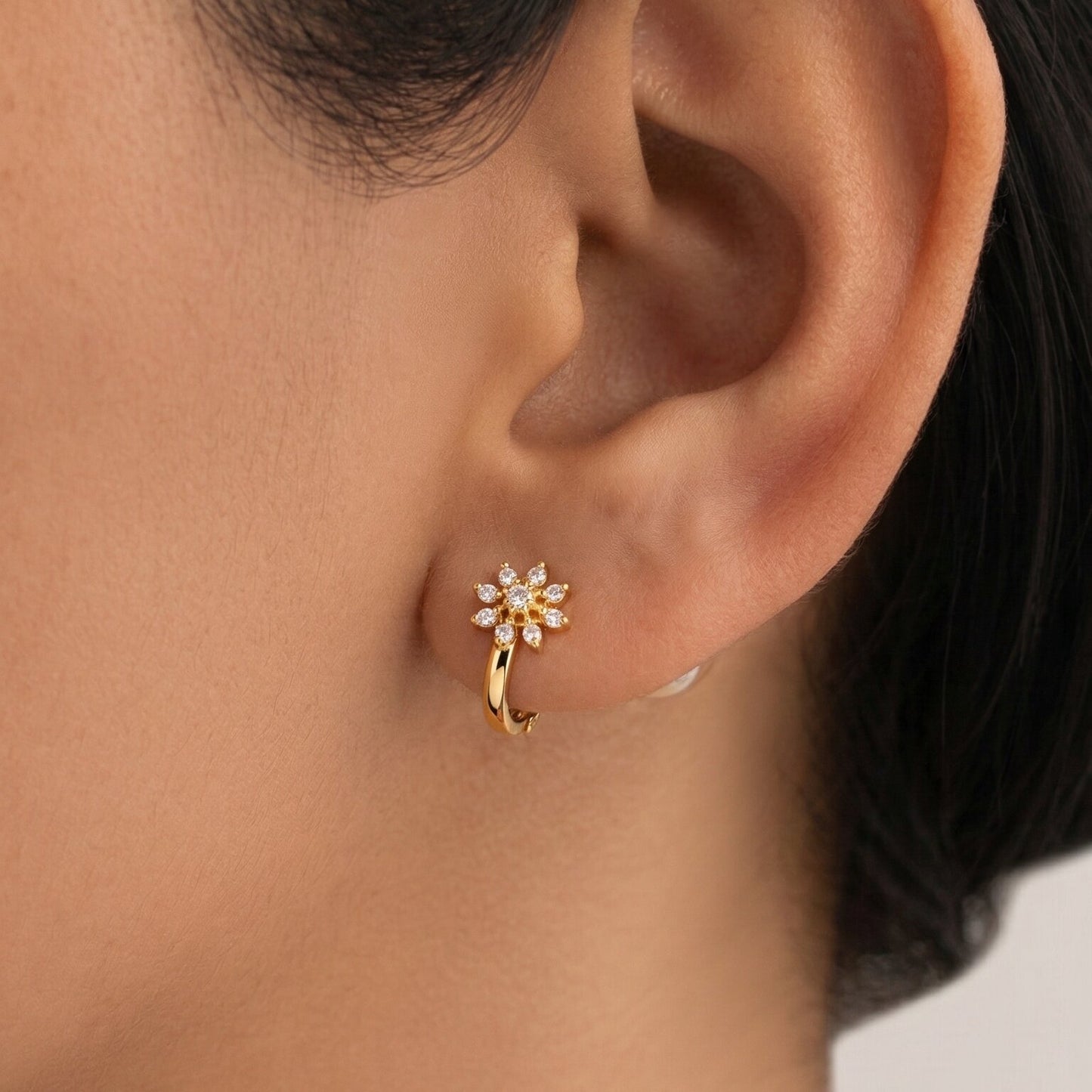 Silver Ear Hoop Solar Bloom Design