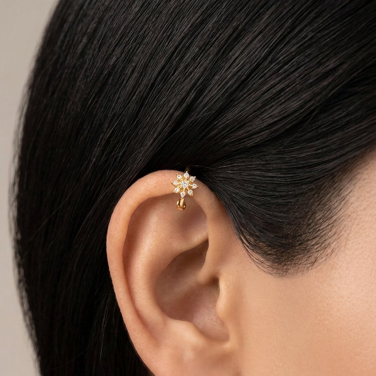 Silver Ear Hoop Solar Bloom Design