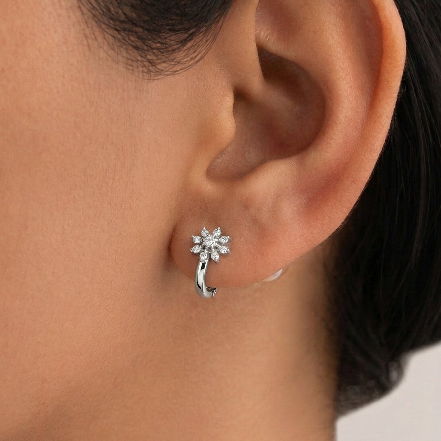 Silver Ear Hoop Solar Bloom Design