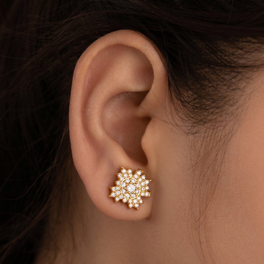 Silver Earring Betel Stud Diamond Design