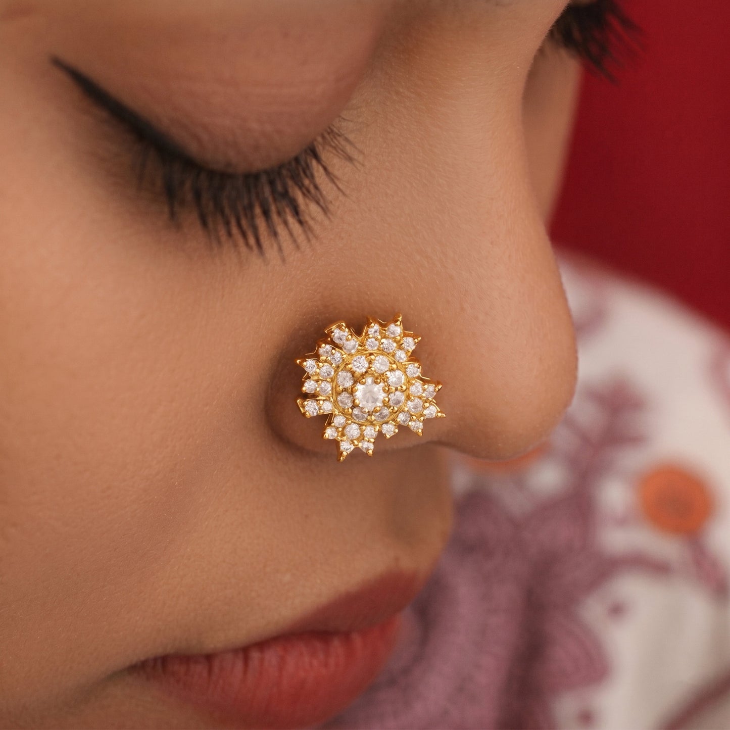 Silver Nose Pin Betel Diamond Design