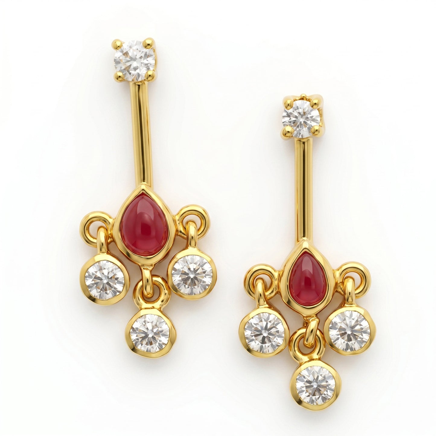 Silver Swarna Bindu Stone Top Ruby Red & Diamond Design