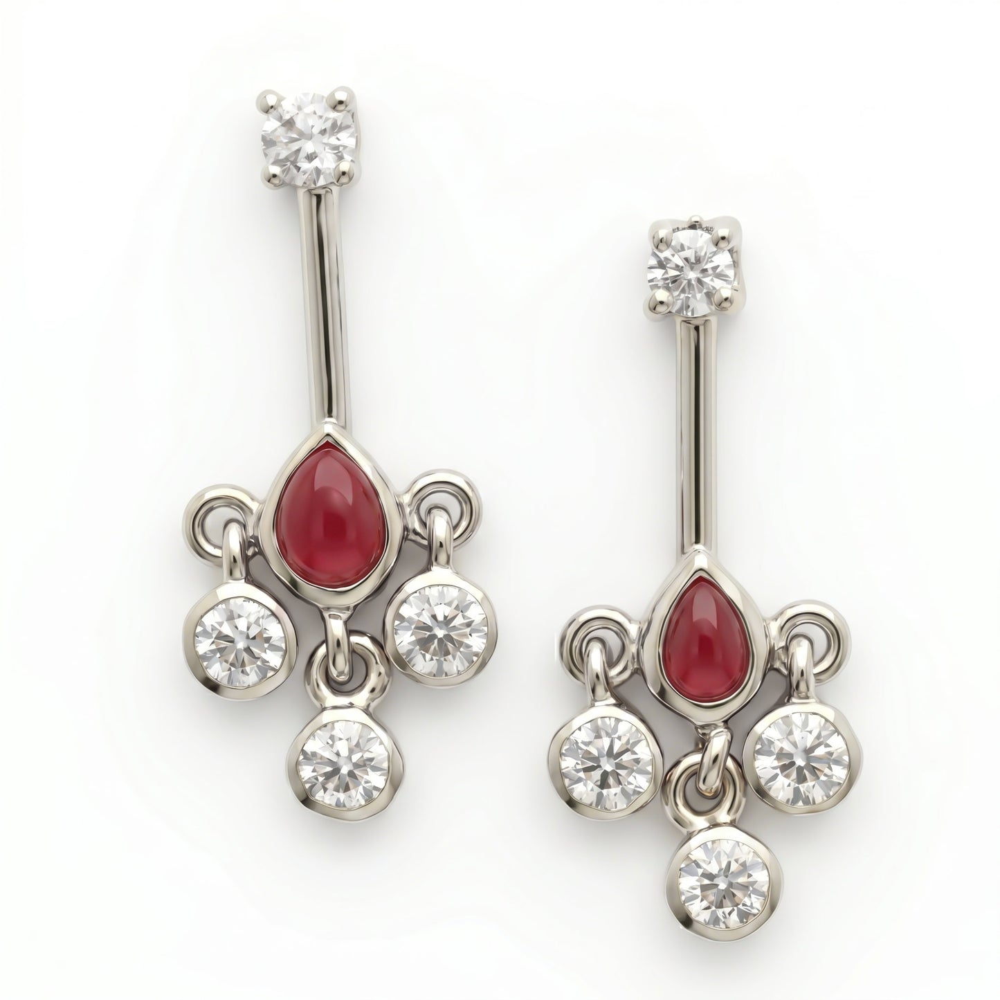 Silver Swarna Bindu Stone Top Ruby Red & Diamond Design