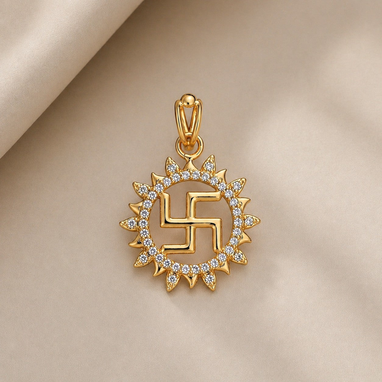 Silver Pendant Swastik Surya Diamond Design