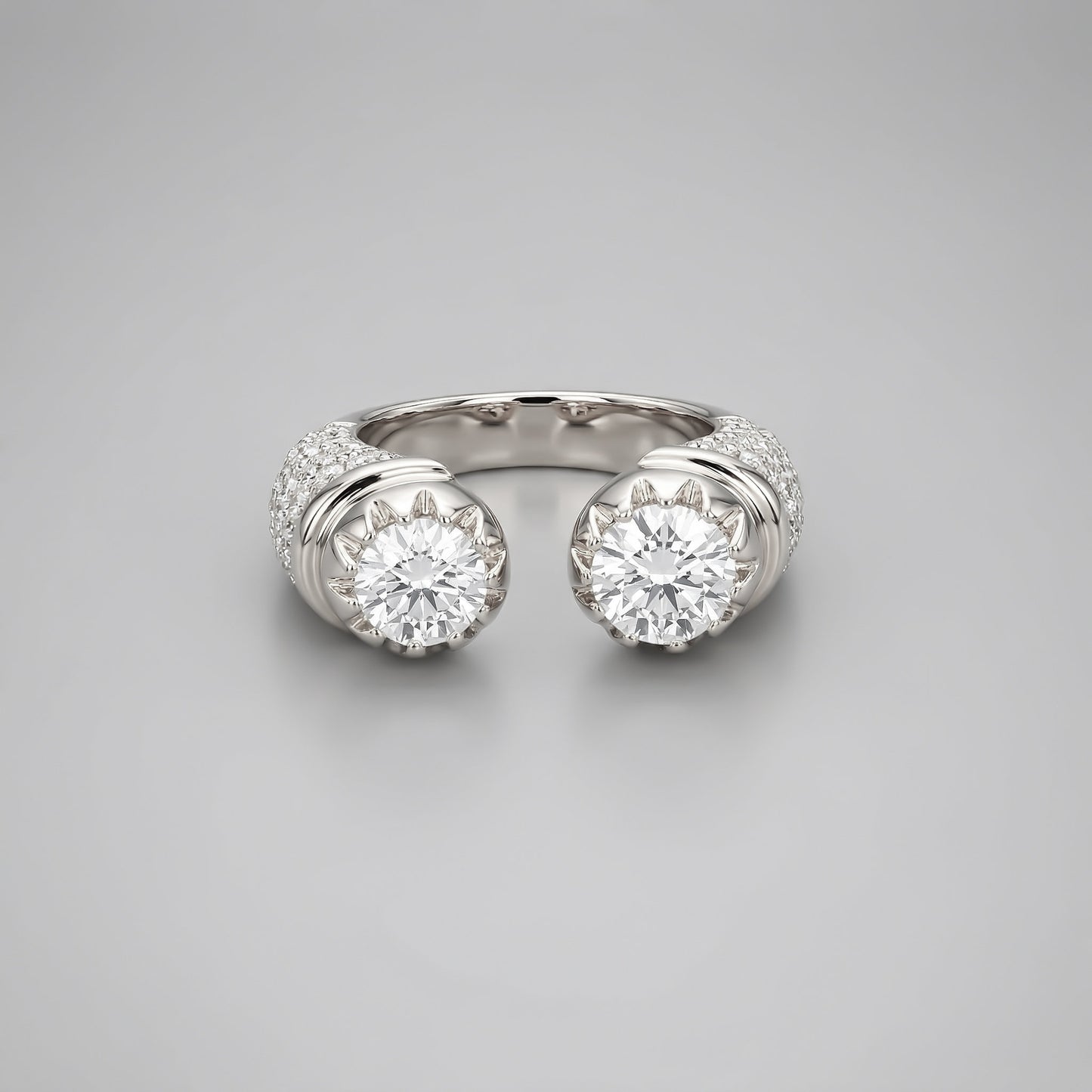 Silver Toi Et Moi (You & Me) Open Front Ring