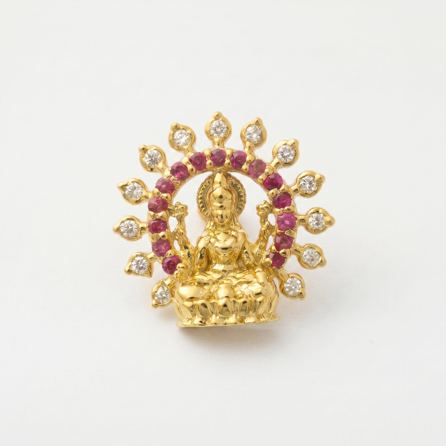 Silver Nose Pin Mahalakshmi Ruby Red & Diamond Design