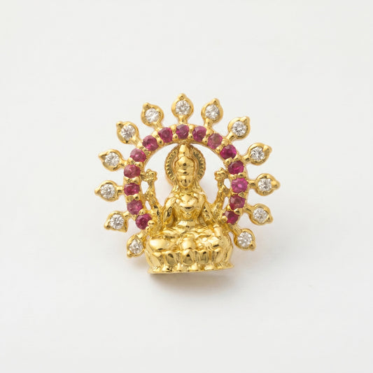 Silver Nose Pin Mahalakshmi Ruby Red & Diamond Design