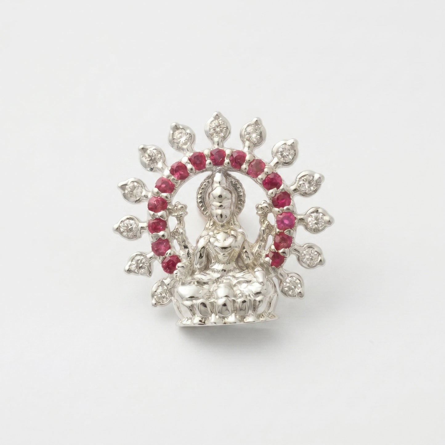 Silver Nose Pin Mahalakshmi Ruby Red & Diamond Design