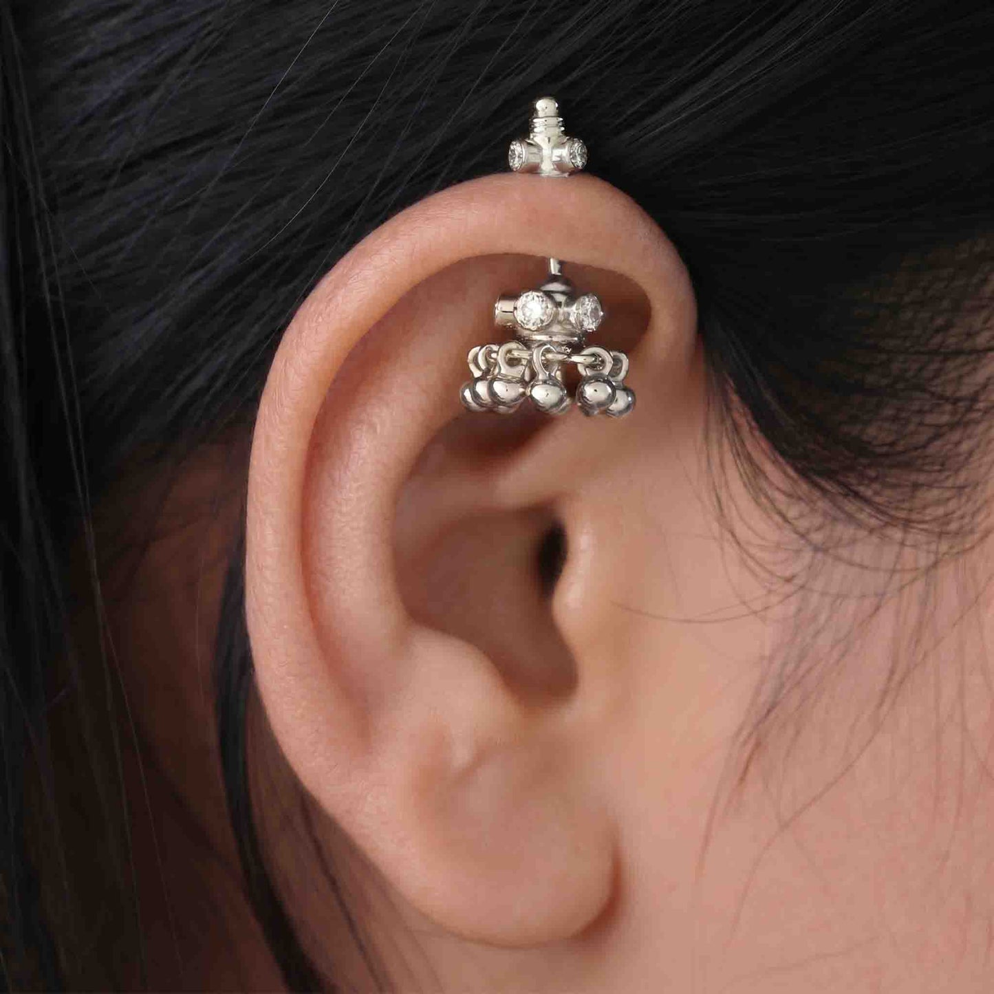 Silver Traditional Temple Jhumka Bugadi
