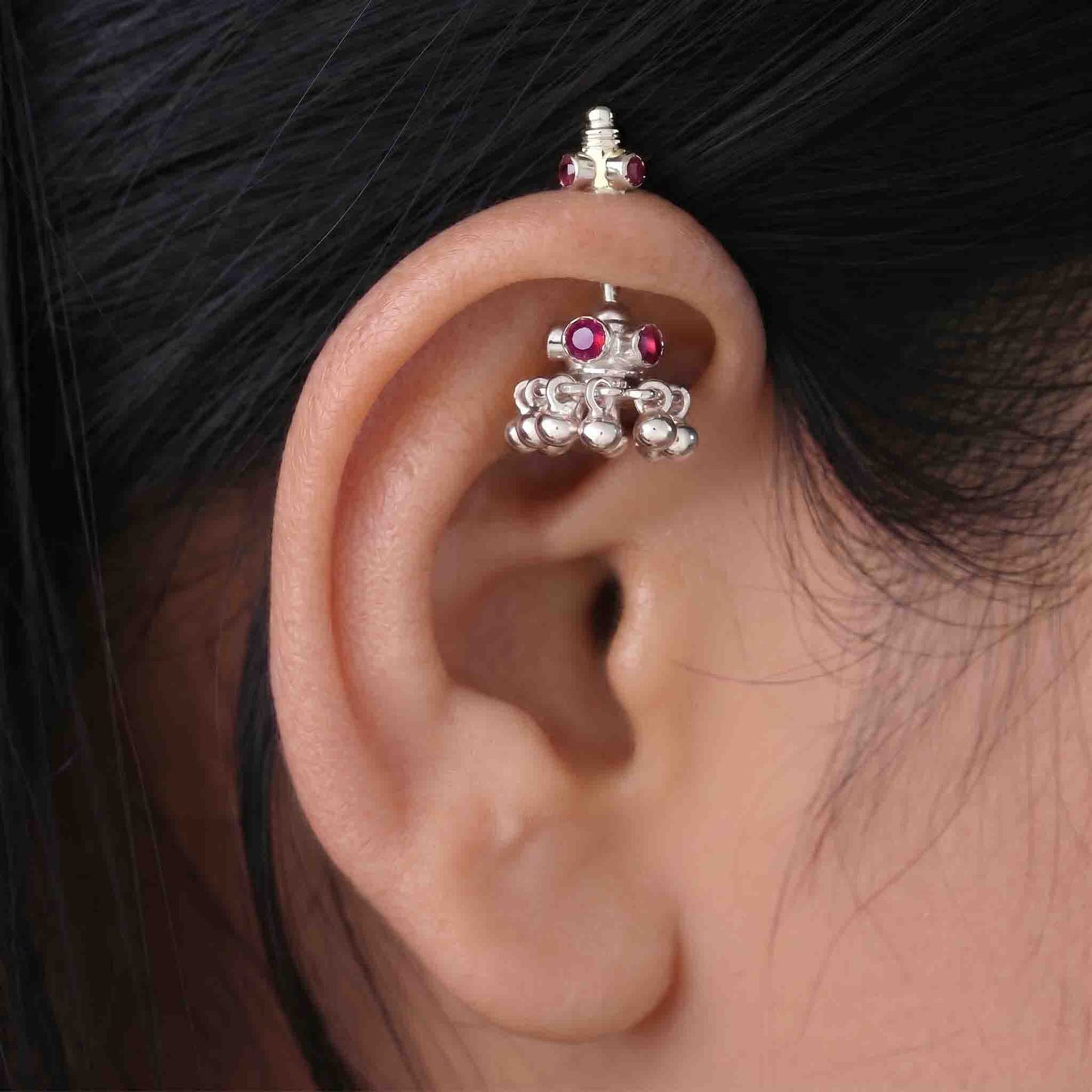 Silver Traditional Temple Jhumka Bugadi