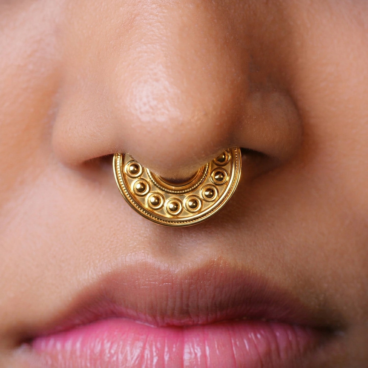 Silver Tribal Beaded Crescent Septum