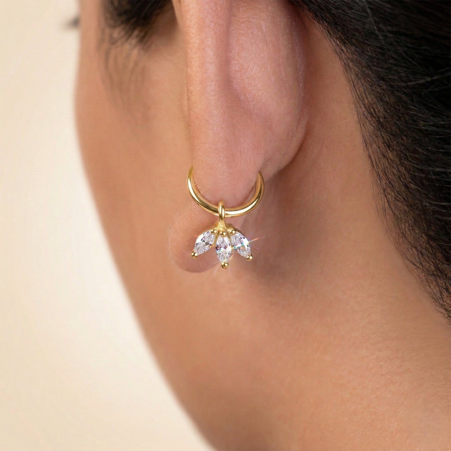 Silver Trio Leaf Drop Huggie Earrings