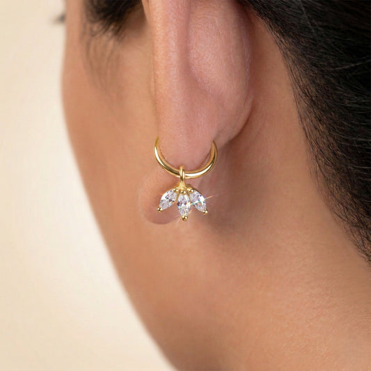 Silver Trio Leaf Drop Huggie Earrings