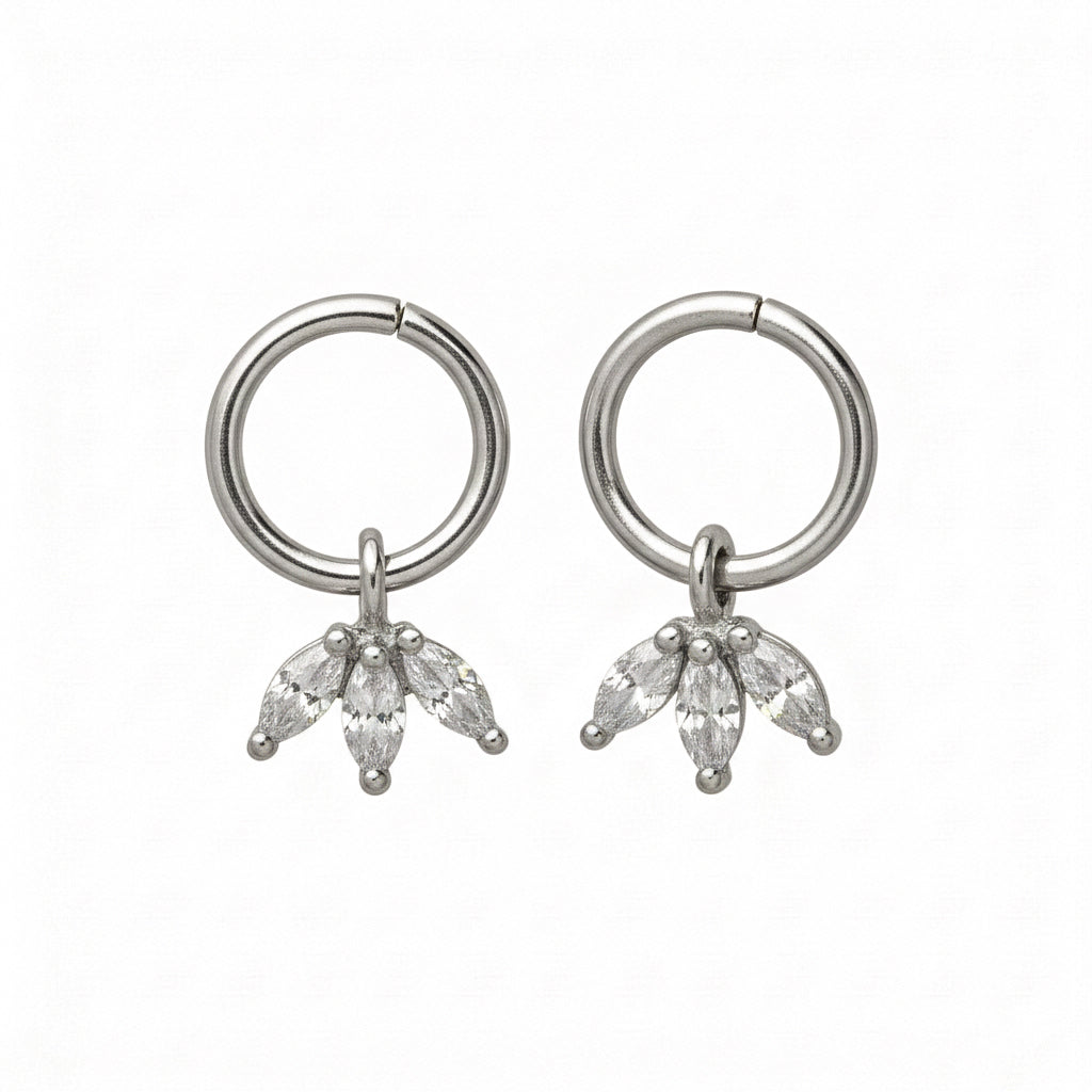 Silver Trio Leaf Drop Huggie Earrings