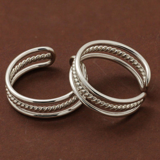 Silver Toe Ring Trivali Rope Design