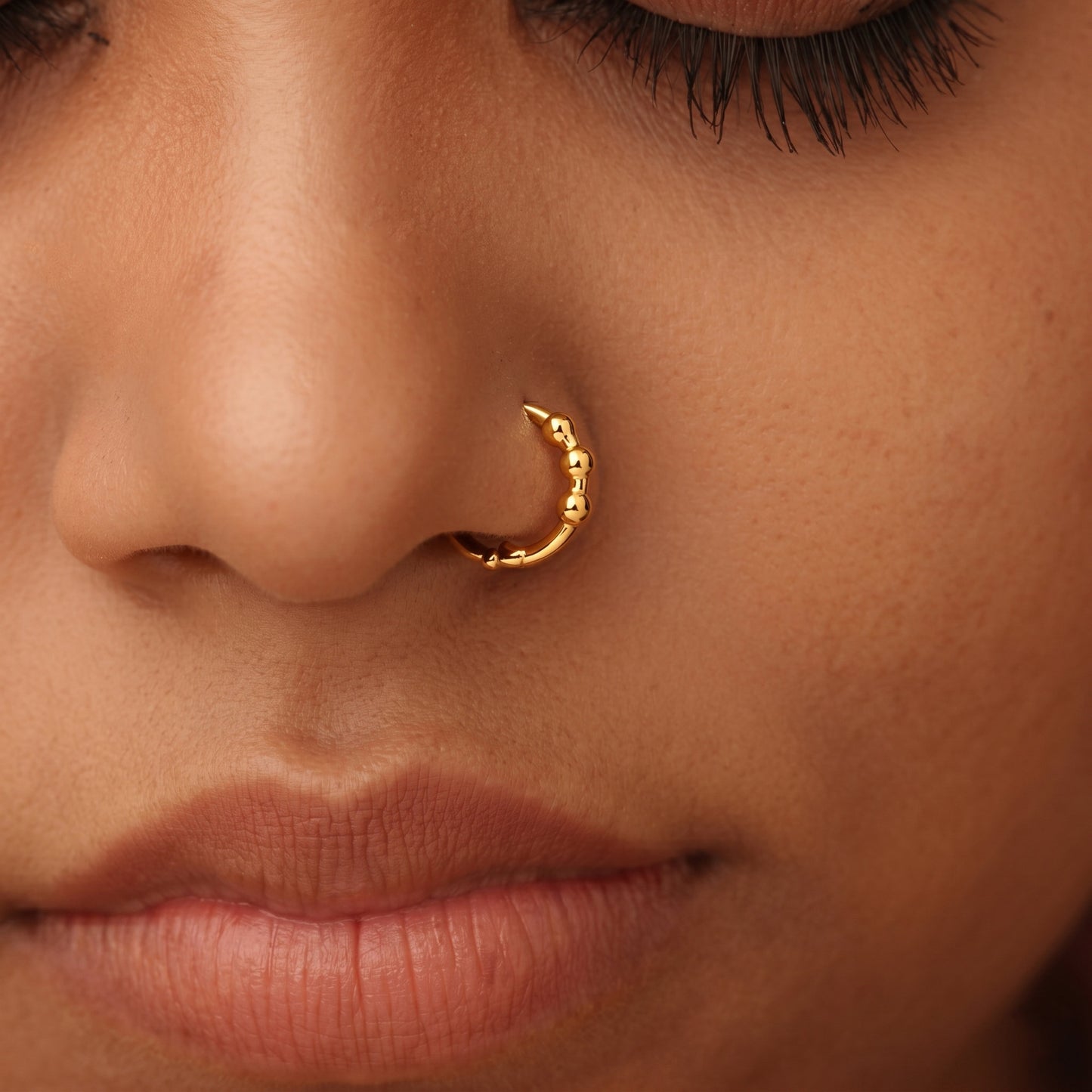Silver Nose Ring Triple Bead Design