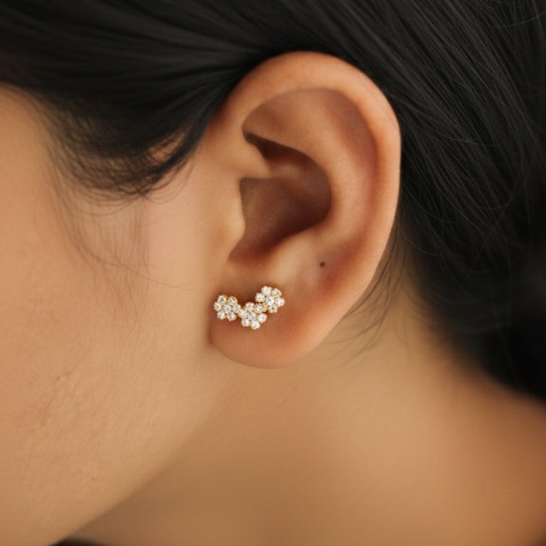 Silver Triple Floral Bouquet Earrings