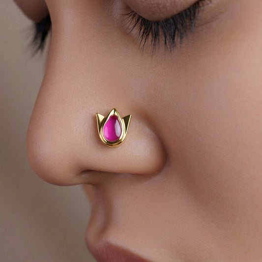 Silver Tulip Ruby Red Nosepin