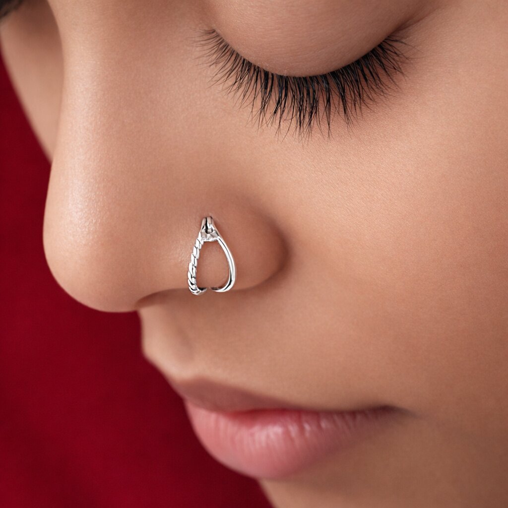 Silver Twisted Wire Double Line Nosering