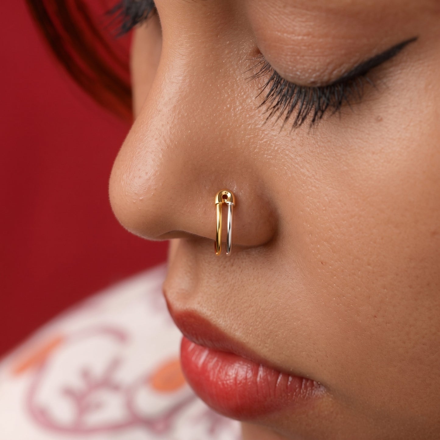 Silver Two Tone Double Hoop Gold Plated Nosering