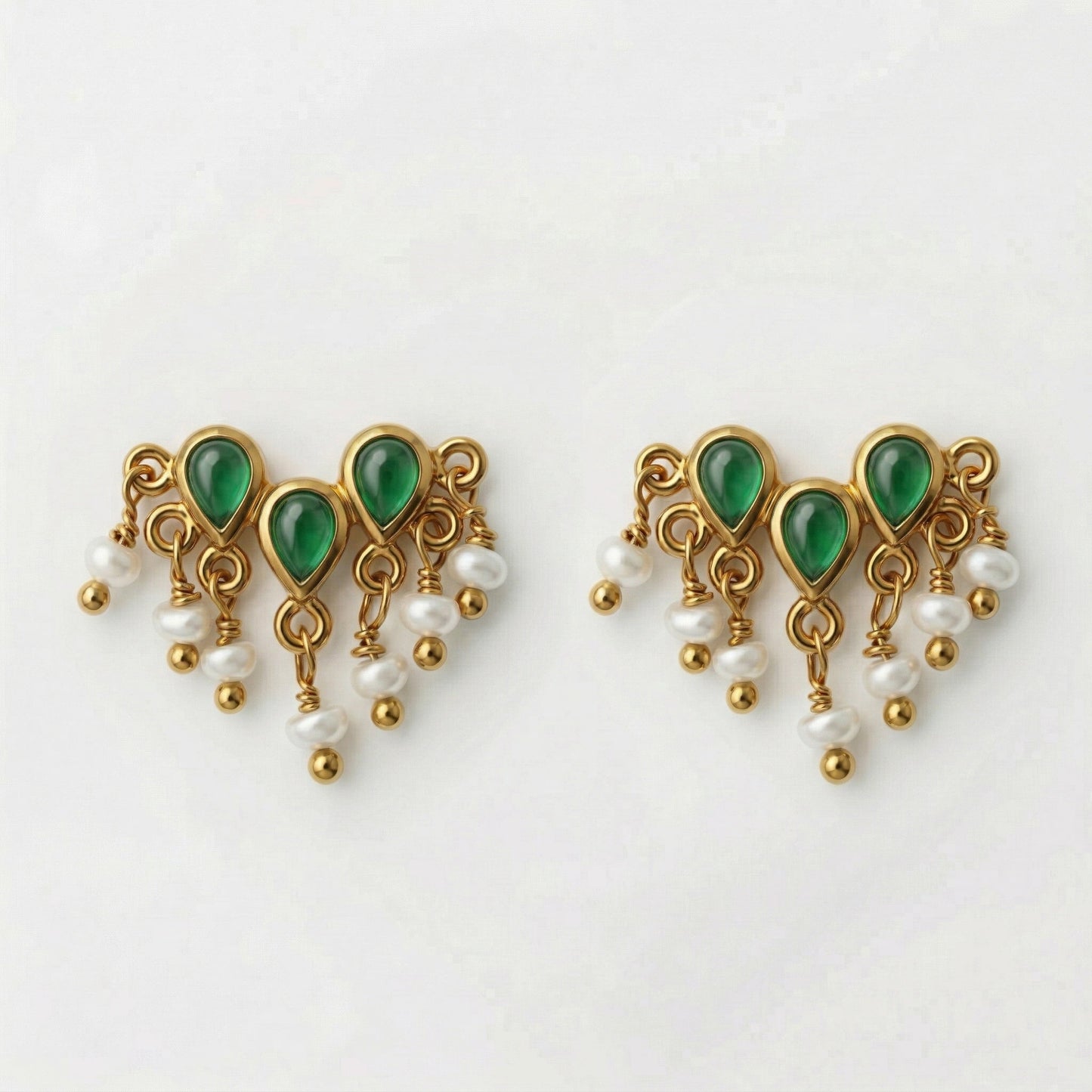 SIlver Vasant Green Pearl Earrings