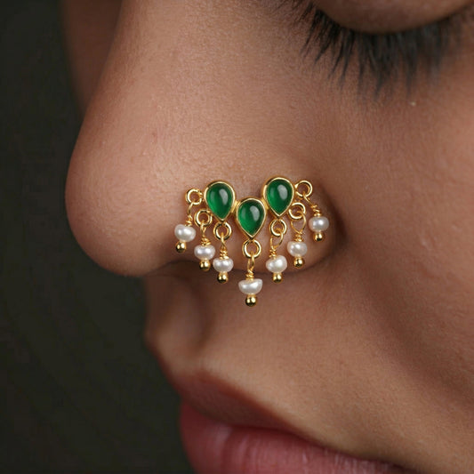 Silver Vasant Green Pearl Nosepin