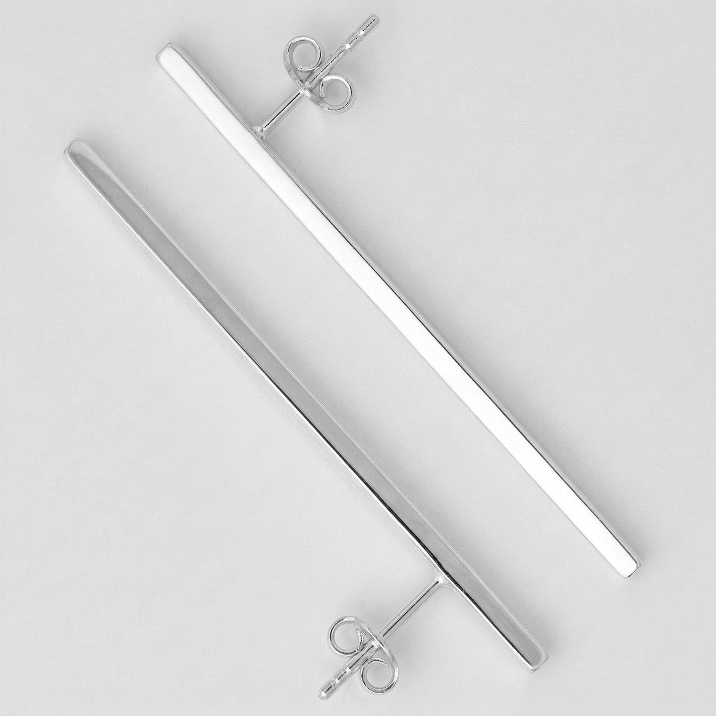 Silver Earrings Bar Stud Design