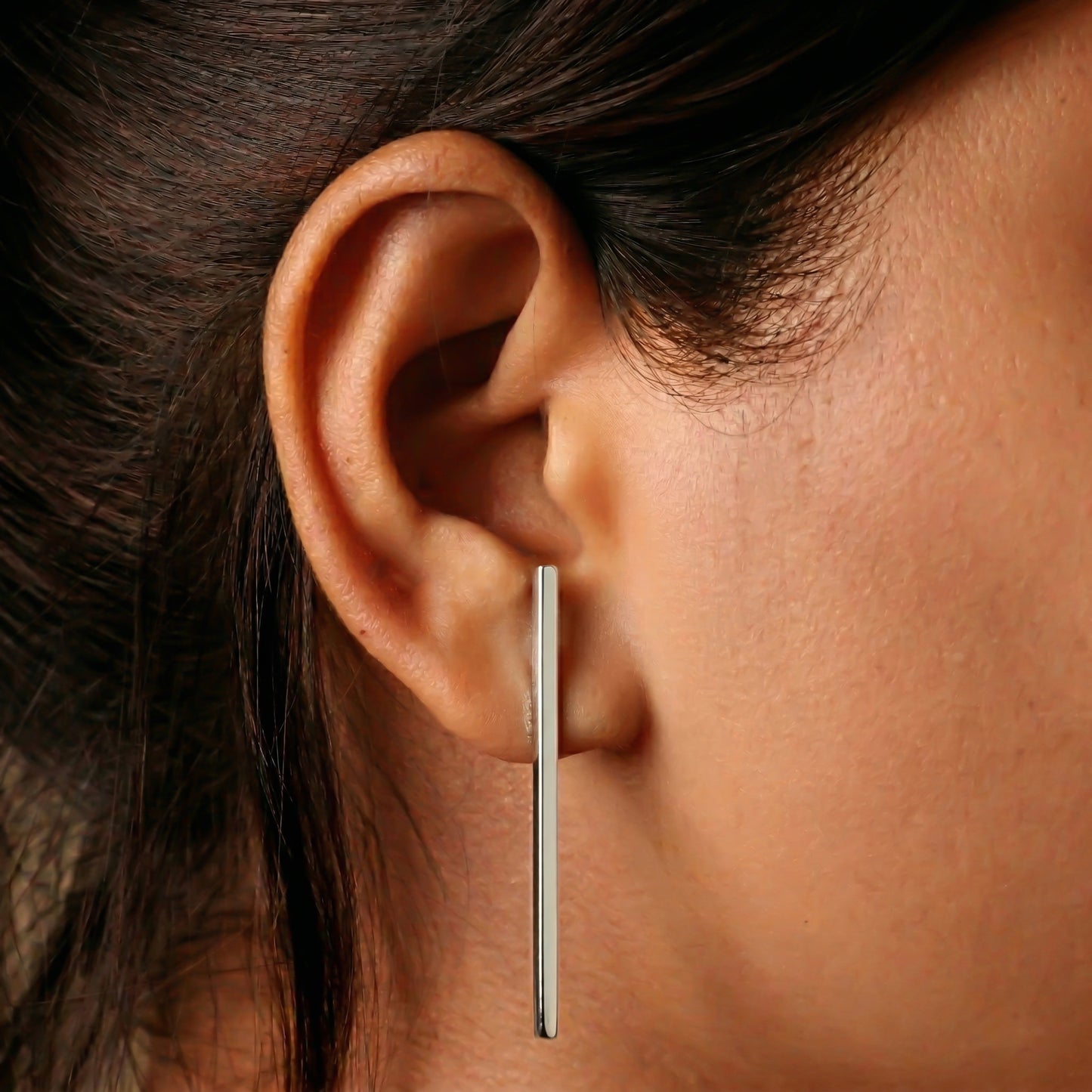 Silver Earrings Bar Stud Design