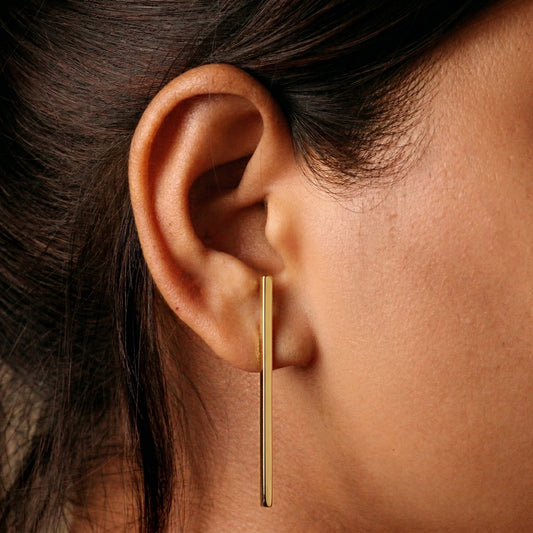 Silver Earrings Bar Stud Design