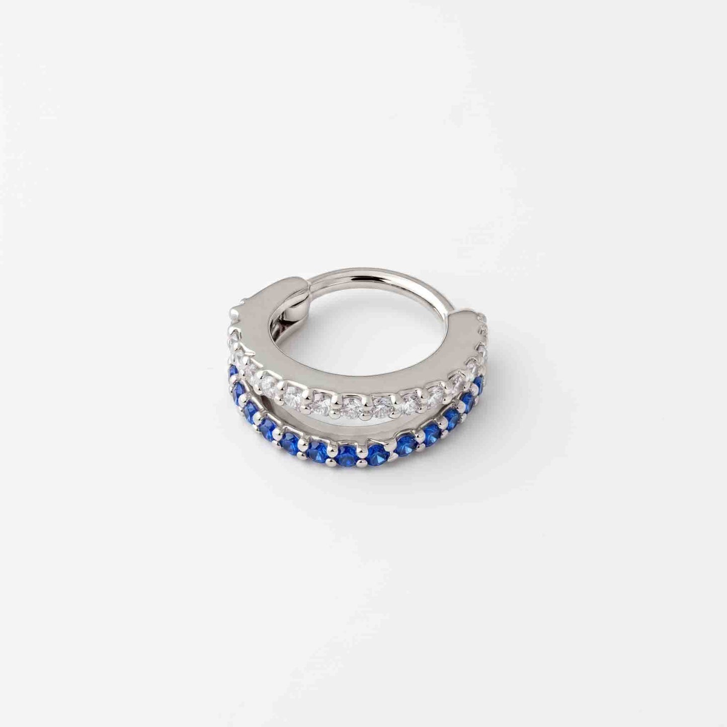 Silver Double Multi Color Line Stone Set Nosering