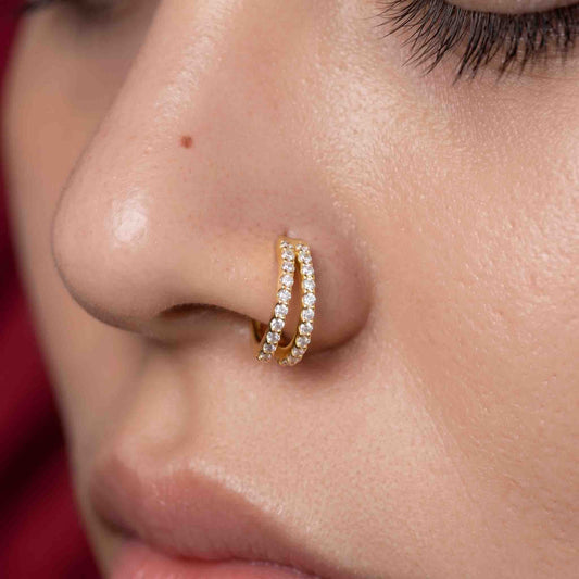 Silver Double Line Stone Set Nosering
